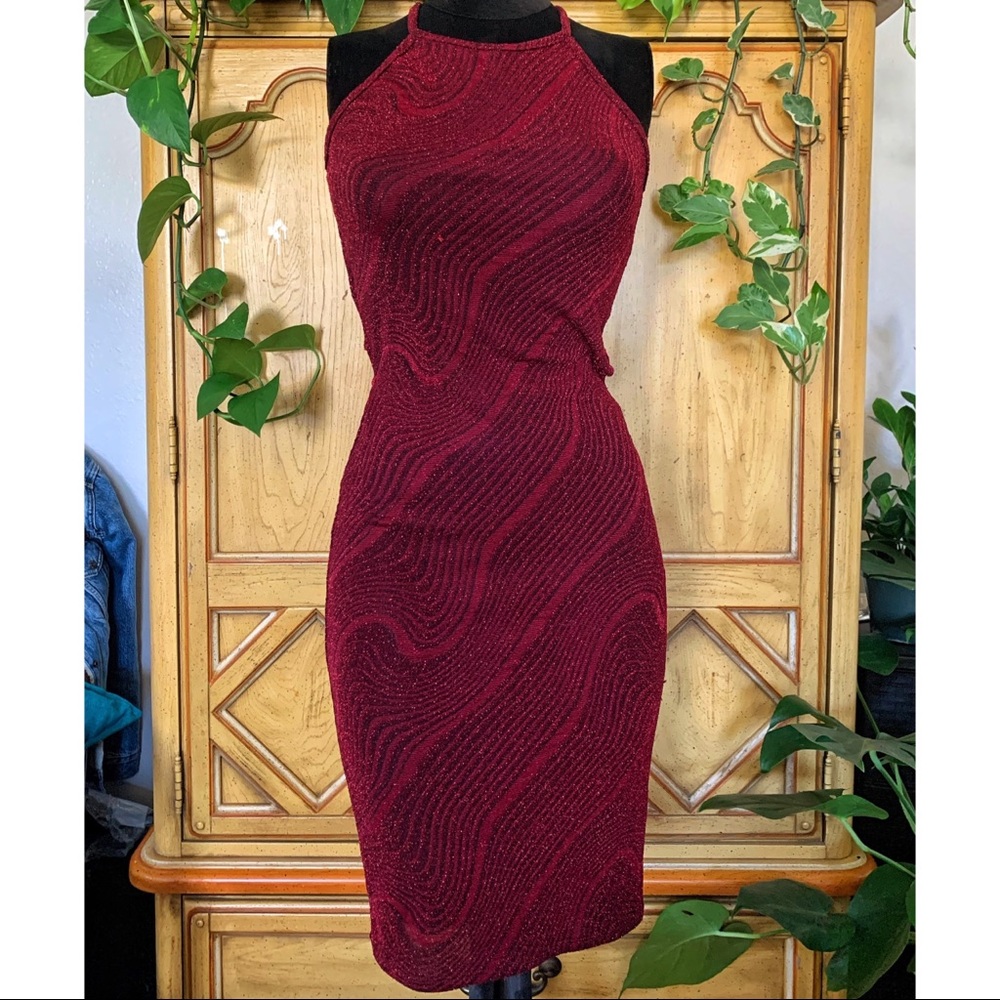 90s Sparkle Bodycon Cutout Halter Dress | M